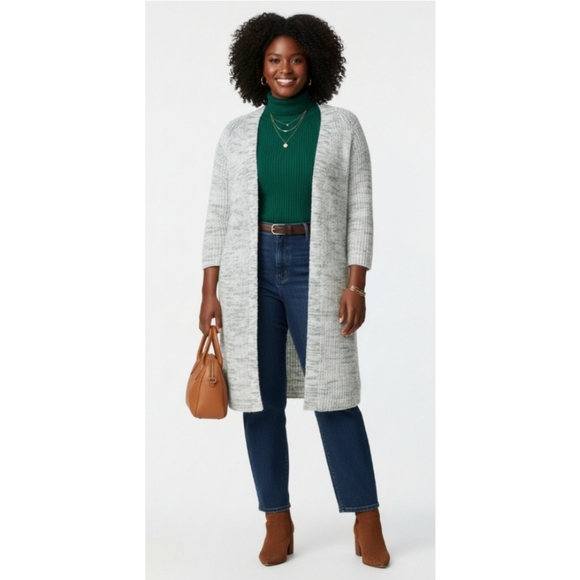 Lane Bryant Sweaters - Lane Bryant Women's White Multicolor Size 14/16 Knit Sweater Open Cardigan